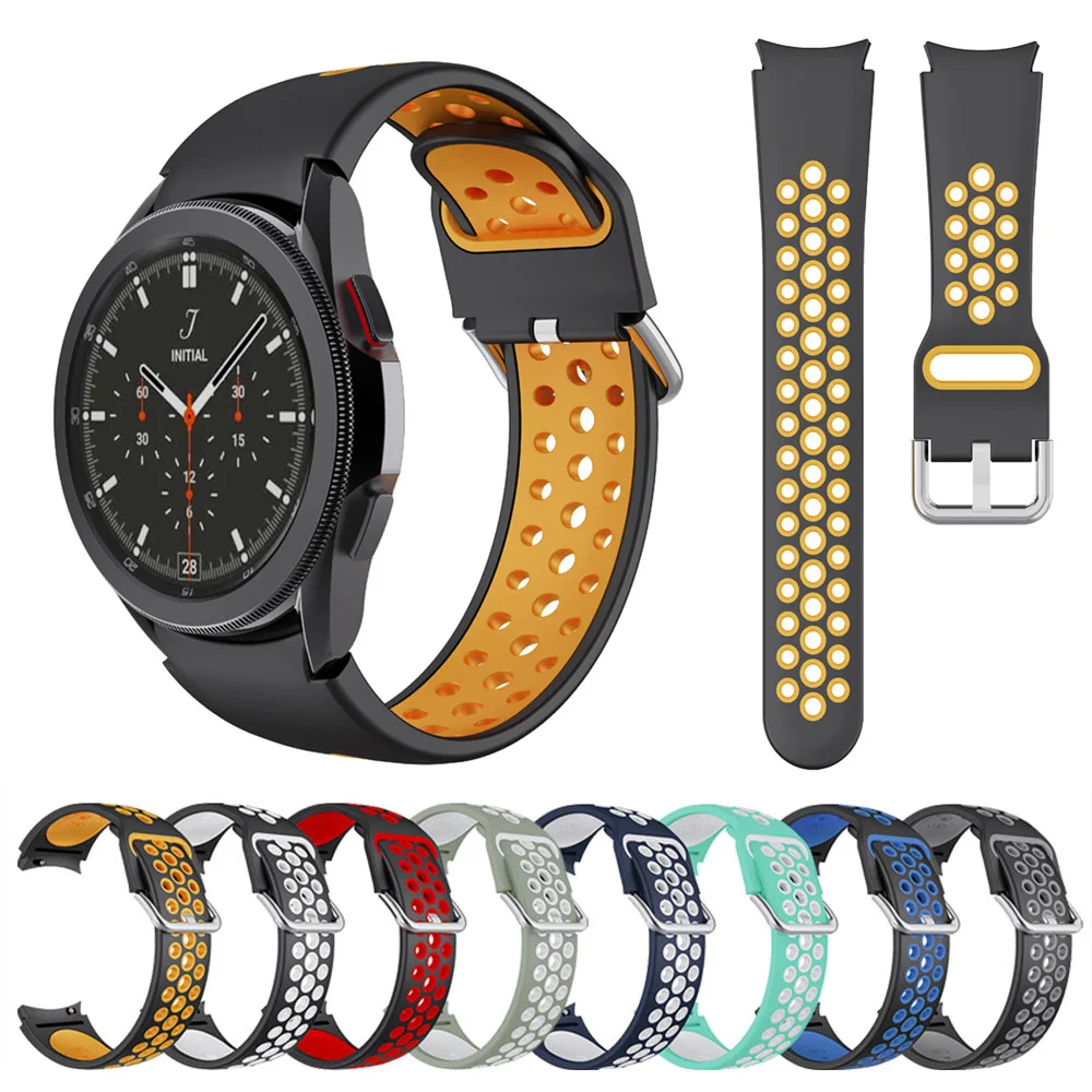 Original Silicone Sport Double Color Strap For Samsung Galaxy Watch 4 40mm 44mm/4 Classic 46mm 42mm Bracelet Replace Watchband