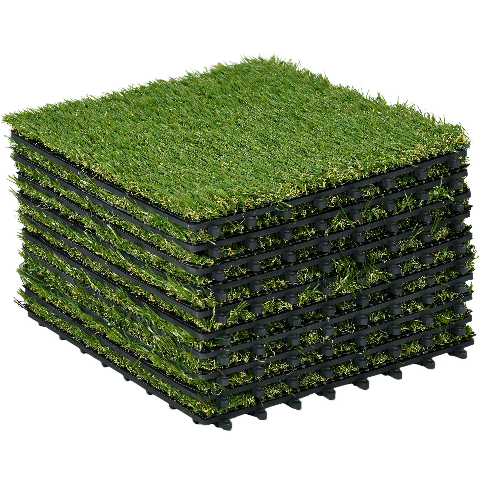 Afbeelding 3: Kunstgrasmat 10 Stuks 30x30cm, 25mm Pile Hoogte, Realistisch Groen, Drainage, 11K Vezels/m2