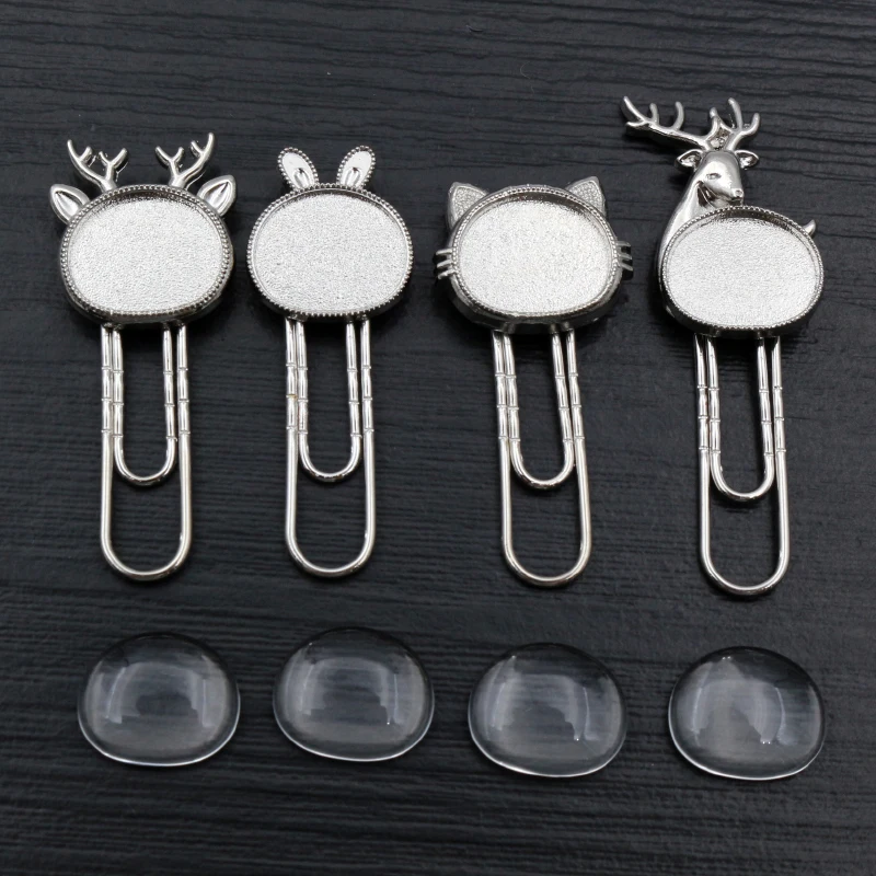 Image 4: 10-20 pcs/lot Chat Cerf Signet Trombone Cabochon Base Blanks Paramètres et Verre Cabochon Cameo BRICOLAGE Fabrication de Bijoux Accessoires