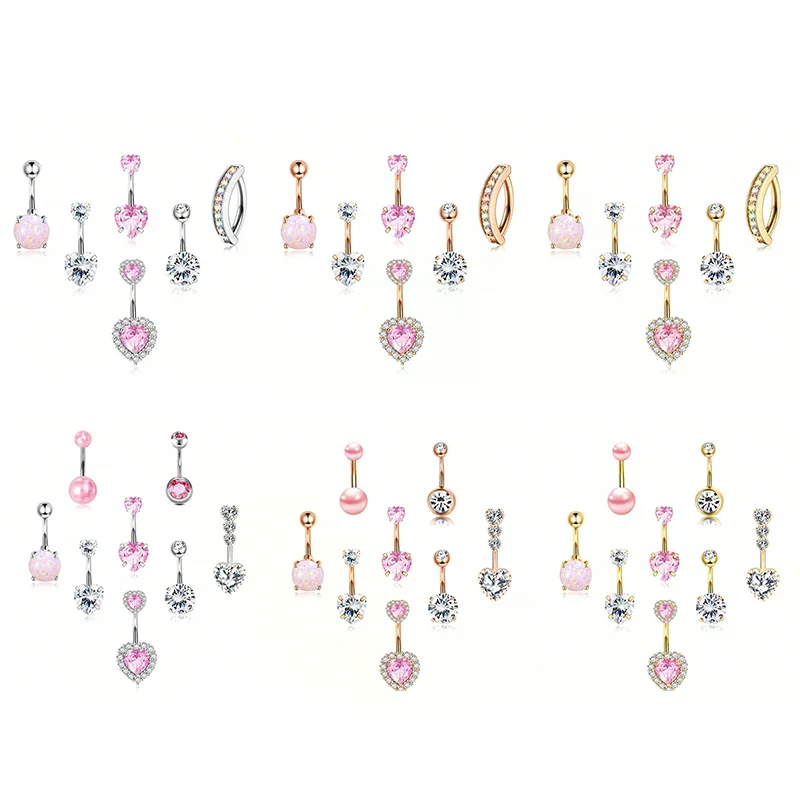 

6/8 шт., комплект сексуальных колец для пупка, сердце, циркон, кольца для пирсинга пупка для женщин и девочек, ювелирные изделия для пирсинга, аксессуары, подарки