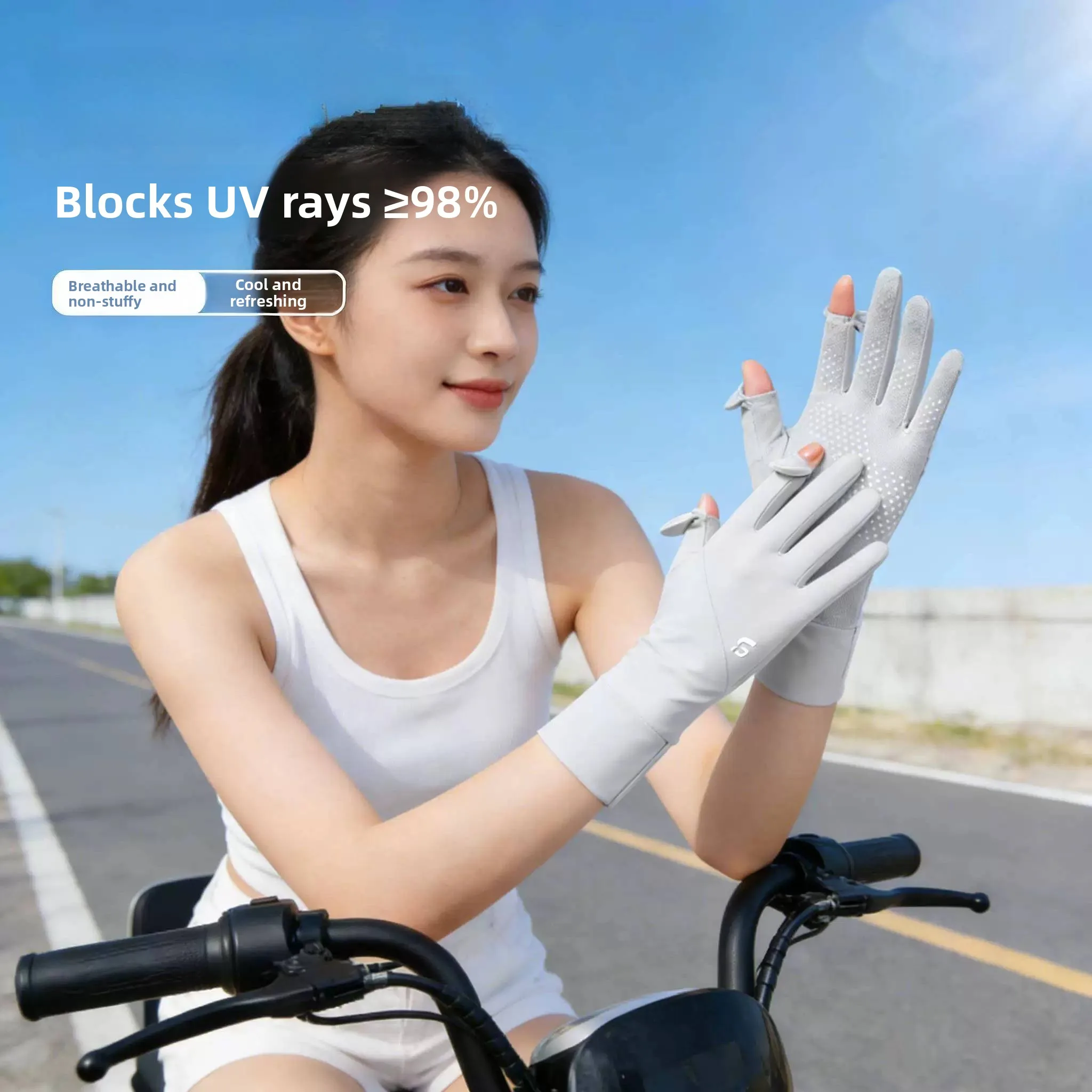 日焼け止めサイクリングドライビンググローブ薄いアイスシルク屋外釣り日よけロングフィンガーメンズ夏抗紫外線ライディンググローブ