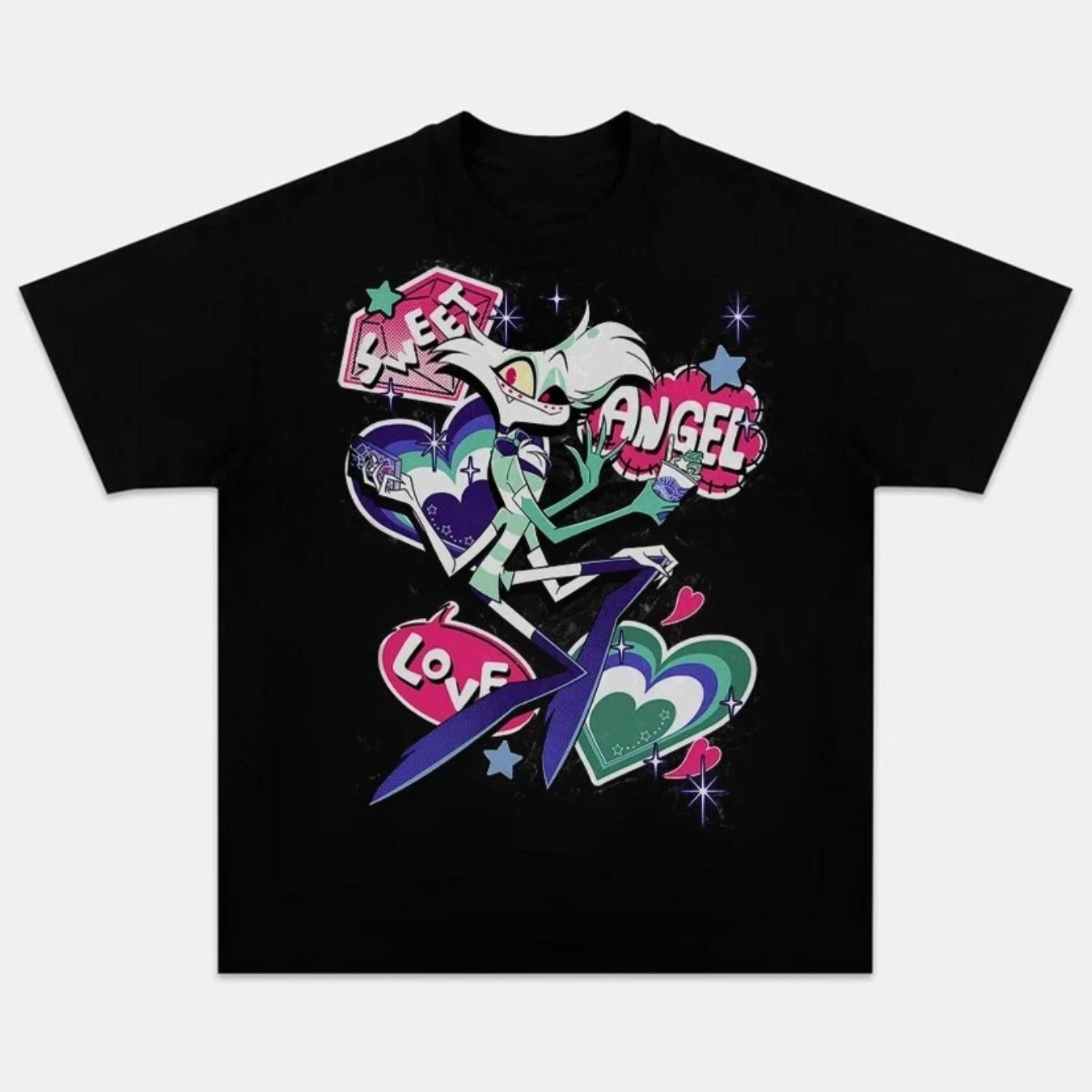 

Футболка Hazbin Hotel Sweet Angel Love Angel Dust унисекс с коротким рукавом S-4XL, мужская рубашка с графическим дизайном, дышащая, эластичная