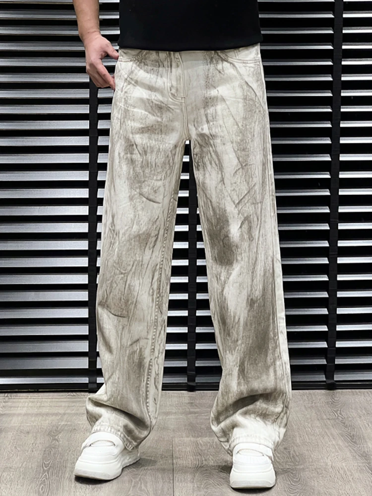 

Свободные мужские джинсы American Sle, зимние новые трендовые потертые прямые брюки длиной до пола, молодежные широкие брюки Haome