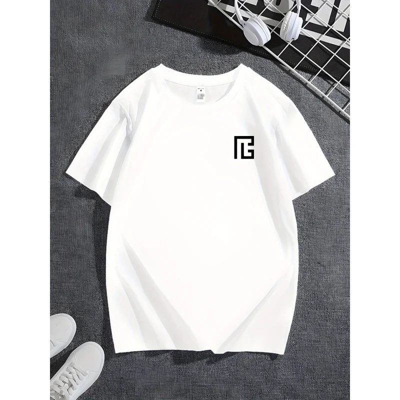 

Men's casual short sleeved T-shirt with eye-catching "G" logo - black and white pattern T-shirt, regular round neck, music event