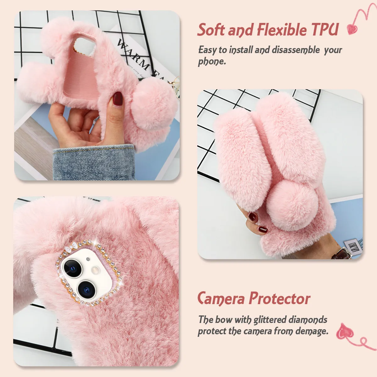 Phone Shell Compatible 12 Mini 5.4 Soft Bunny Ear Warm Cover Mobile Protective Cell Phone Case Winter 12 Mini view 3