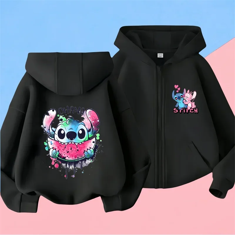 Children\'s Stitch zipper Hoodie Boy Girl 3-14 Toddler Kids Tops Stitch Print Hoody Long Sleeve Sweatshirt Spring Autumn Clothing