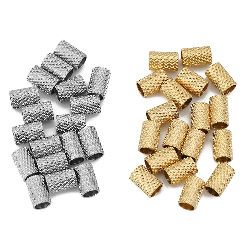 20pcs 5mm PVD Stainless Steel Gold Tuble Texture Large Hole Spacer Loose Beads for DIY Bracelet Necklace Leather Jewelry Making