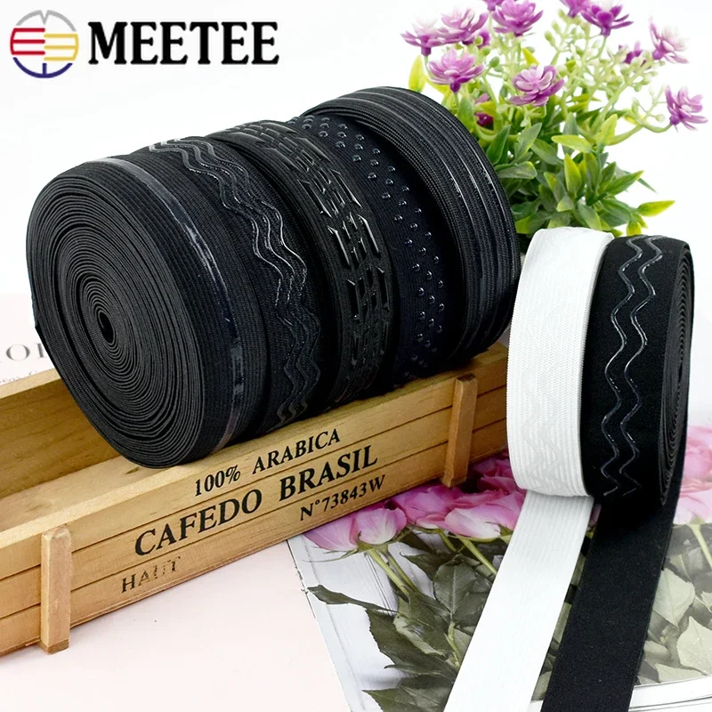 Meetee 2/5Meters 10-50mm Silicone Elastic Band for Underwear Non-slip Rubber Tape Waist Belt Elastics Bands Sewing Accessories