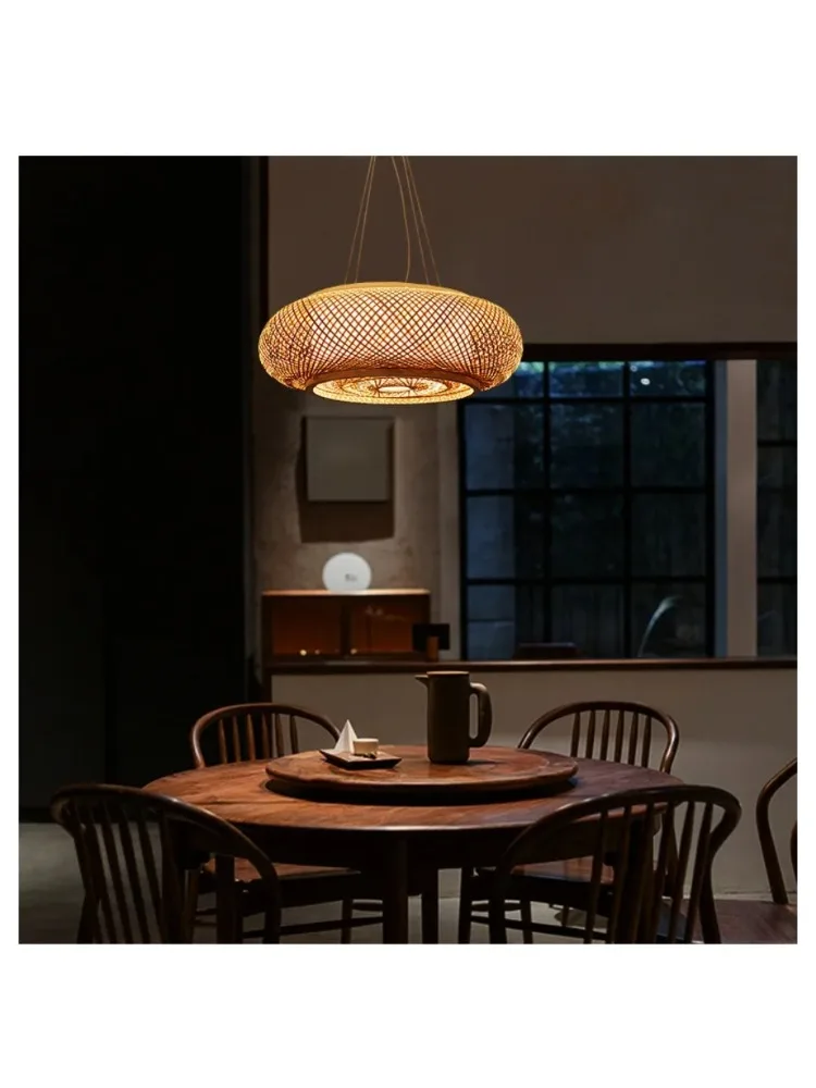 Durchmesser 50/60 cm Bambus-Pendelleuchte, Schirm, Rattan, Korbgeflecht, Deckenleuchte, Kunst, hängender Kronleuchter, Restaurant, Zuhause, Raumdekoration, Glanz