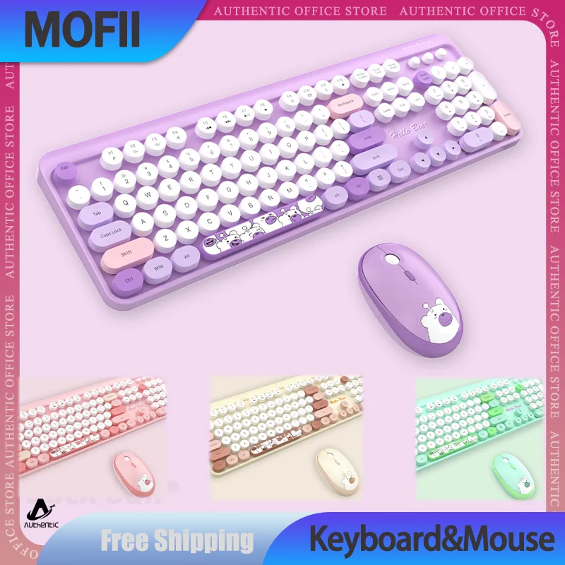 

Mofii Cartoon Bear 2.4G Wireless Keyboard Mouse Set 104Keys Fashion Design Office Business Trip Computer Laptop Accessories Gift