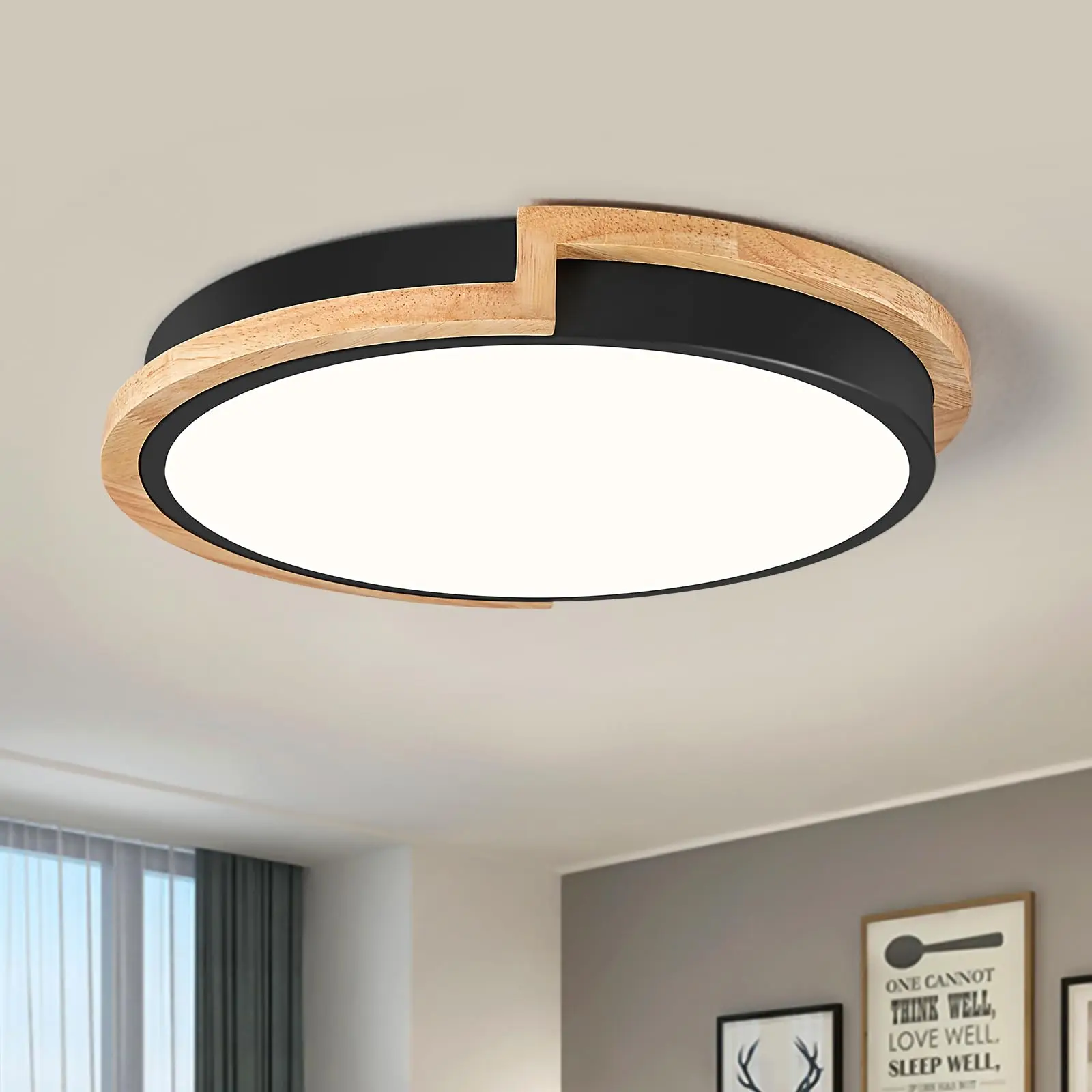 

Dimmable Wood LED Flush Mount Ceiling Lights 5CCT 2700K-6000K Black Hallway Lighting Fixtures Minimalist Circular Ceiling Lamp