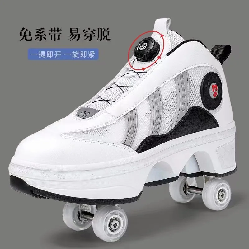 

Deform Wheel Skates Roller Skate Shoes With 4-Wheel Casual Deformation Parkour Runaway Sneakers For Child Adult Rounds Walk