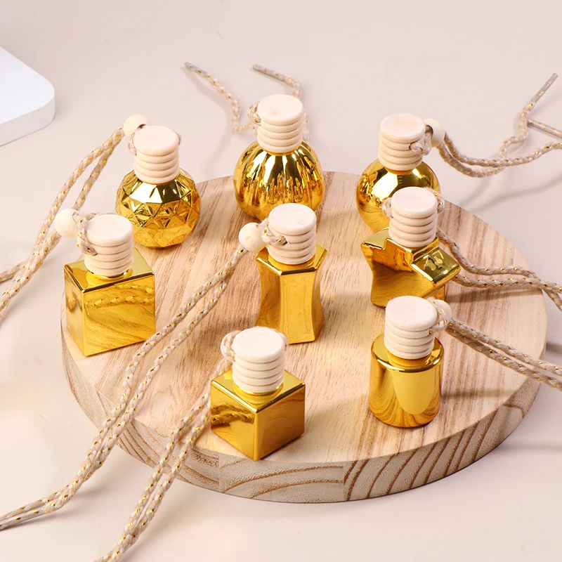 1Pcs Golden Empty Bottle Essential Oil Diffuser Fragrance Air Freshener Scent Perfume Bottle Ornament Hanging Empty Bottle