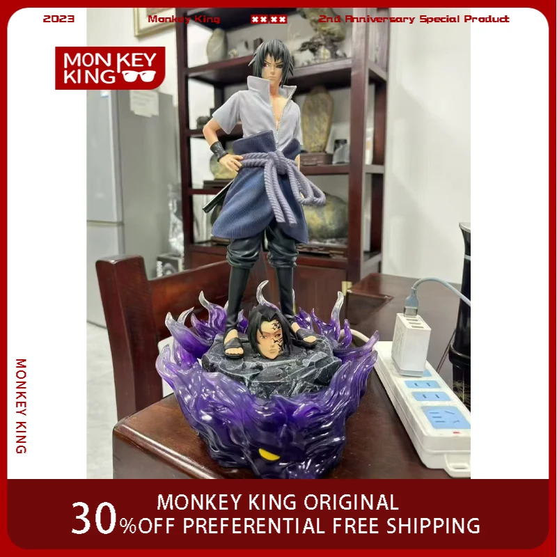 33cm figura dos desenhos animados uchiha sasuke pode brilhar estátua de duas cabeças gk anime coleção modelo pvc ornamentos de mesa presentes de férias brinquedo
