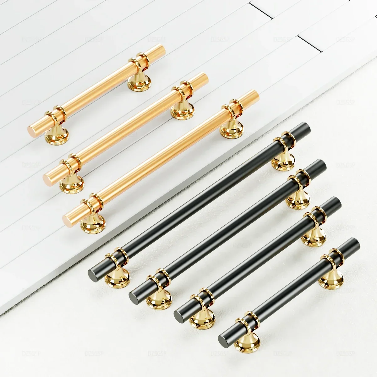 Zinc Alloy Black Gold Door Handles Pulls Furniture Handle Fashion Aluminum Kitchen Cabinet Handles Solid Drawer Knobs