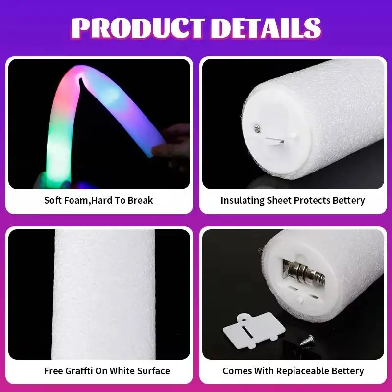 10PCS LED Glow Sticks Bulk Colorful RGB Glow Foam Stick Cheer Tube Dark Light For Xmas Birthday Wedding Party Supplies