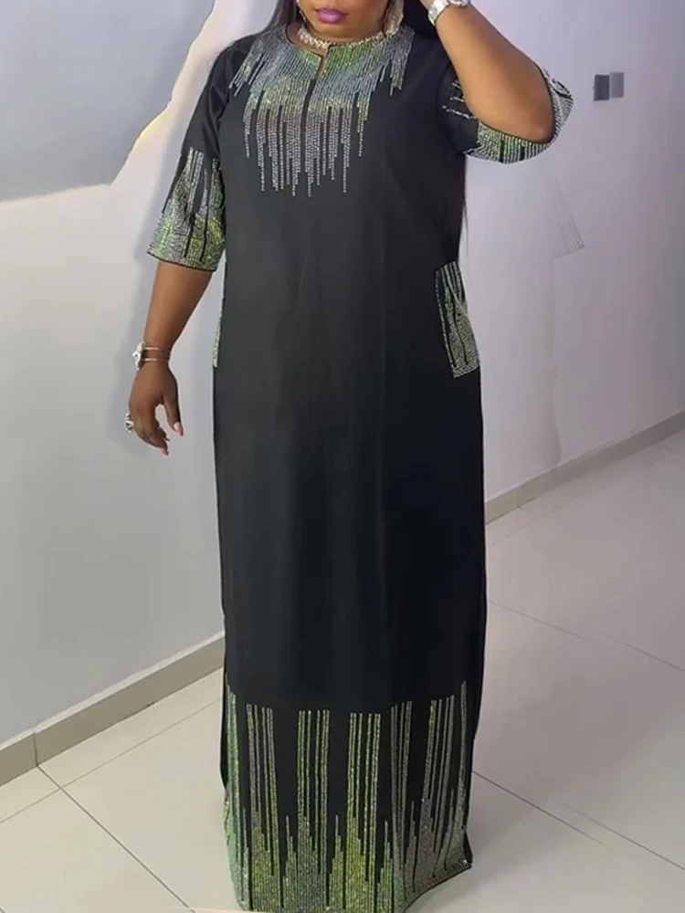 

Elegant Women Party Dresses Luxury Diamond Maxi Robes African Dashiki Clothing Dubai Turkey Hijab Abayas Wedding Birthday Dress