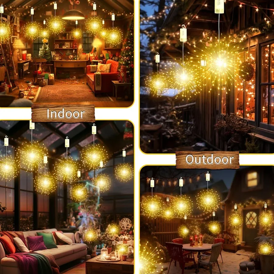 1pc luzes de fogos de artifício fio de cobre luz de fadas ao ar livre natal starburst luz com controle remoto à prova dwaterproof água pendurado luz de fogos de artifício