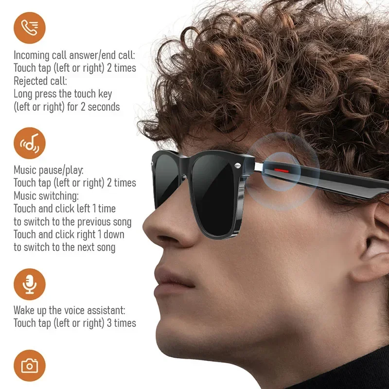 E10 Smart Glasses Bone Conduction Headphones Replaceable Prescription Lenses Bluetooth Earphone Stereo Music Sunglasses Ear Hook