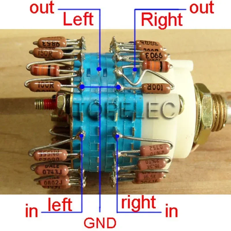 1pc DALE 23-Step Attenuator DIY HiFi Stereo Volume Potentiometer 2-gang Dual 10K/50K/100K/250K/500K Round Shaft