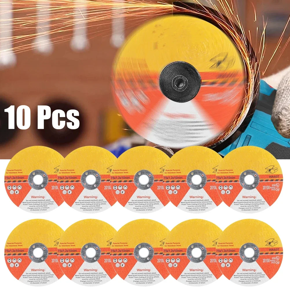 

10pcs Cutting Discs Thickness 1.2mm Ultra-thin Bore Diameter 10mm Diameter 75mm/3'' Fiber Reinforced Resin Brand New