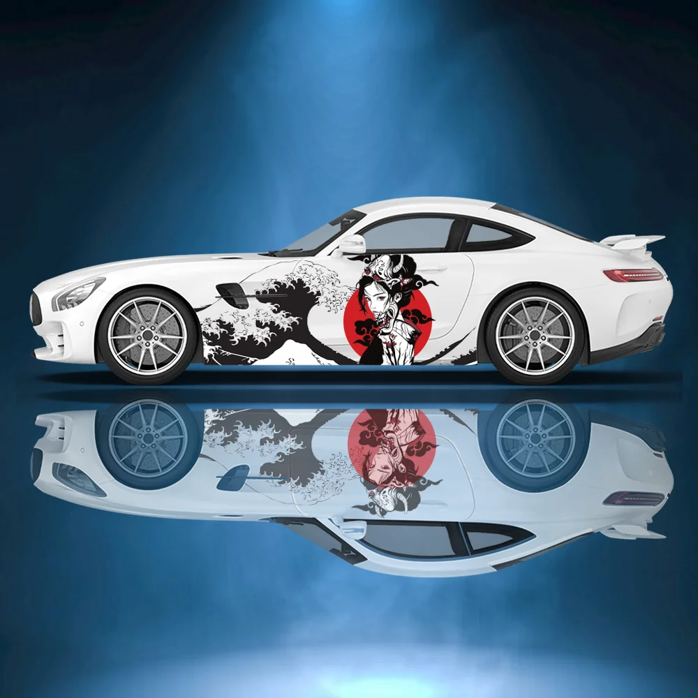 

Японская гейша, морская волна, автомобильные виниловые обертывания, самоклеящаяся наклейка из ПВХ, подходит для грузовиков, внедорожников, украшения, автоаксессуары