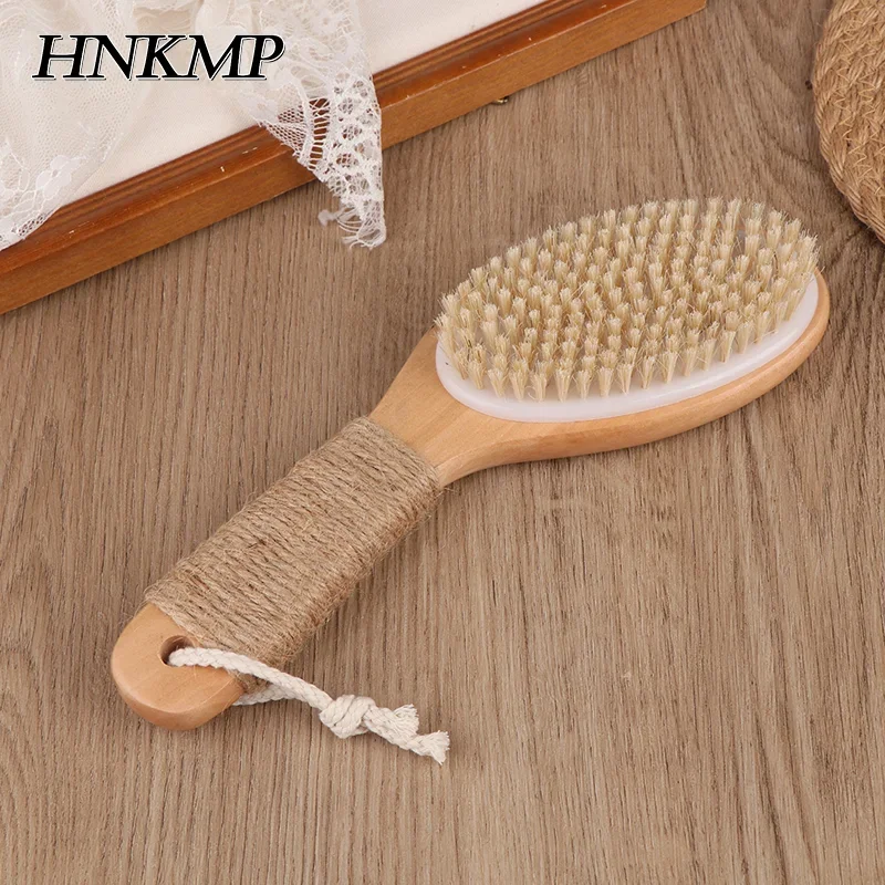 

1PCS Wood + Bristle Full Body Natural Bristle Dry Skin Exfoliation Brush Massager Cleaner Scrubber