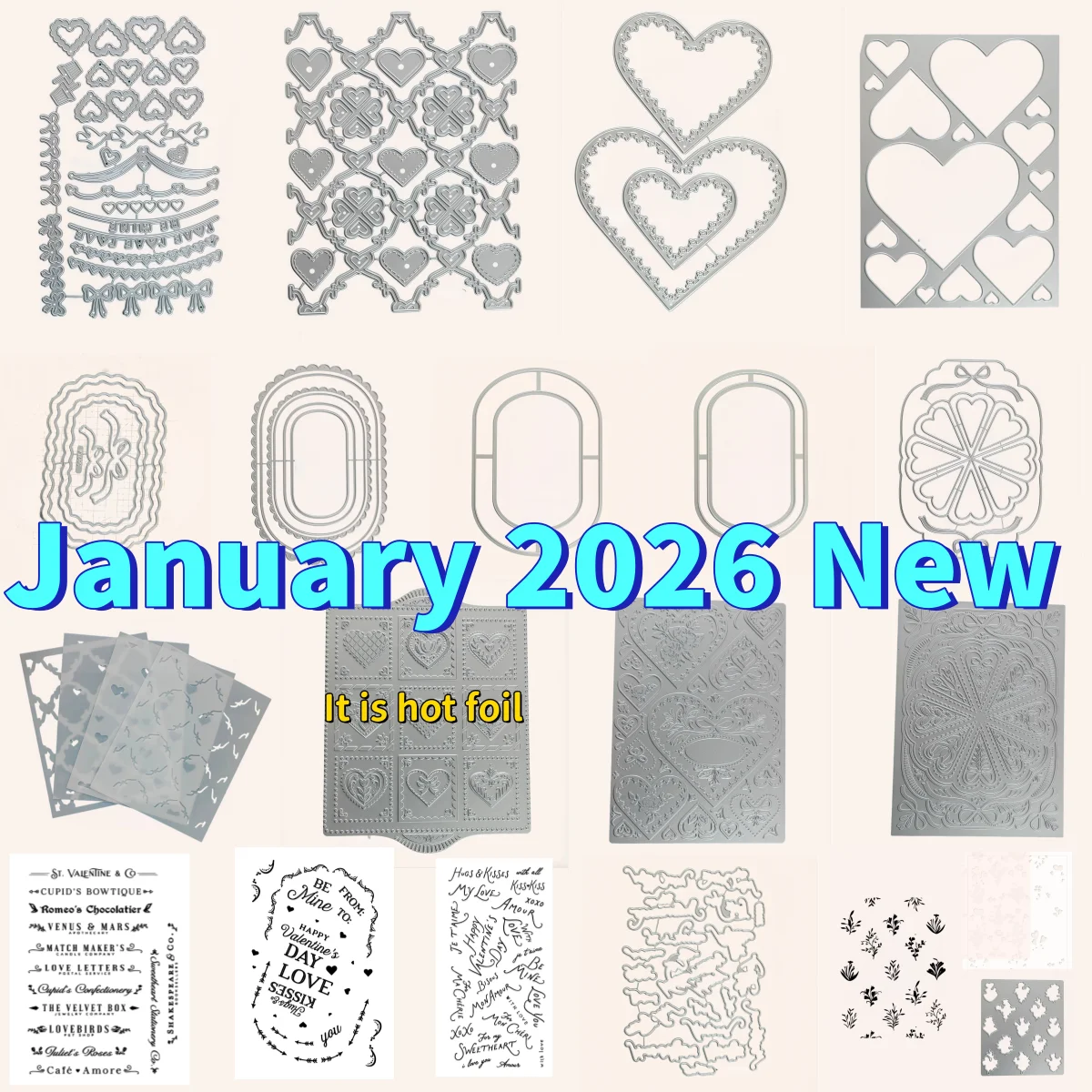 Diamond Heart Market Place Lover Lane Filigree Heart Metal Cutting Dies Clear Stamps Stencil Hot Foil for DIY Valentine Card New