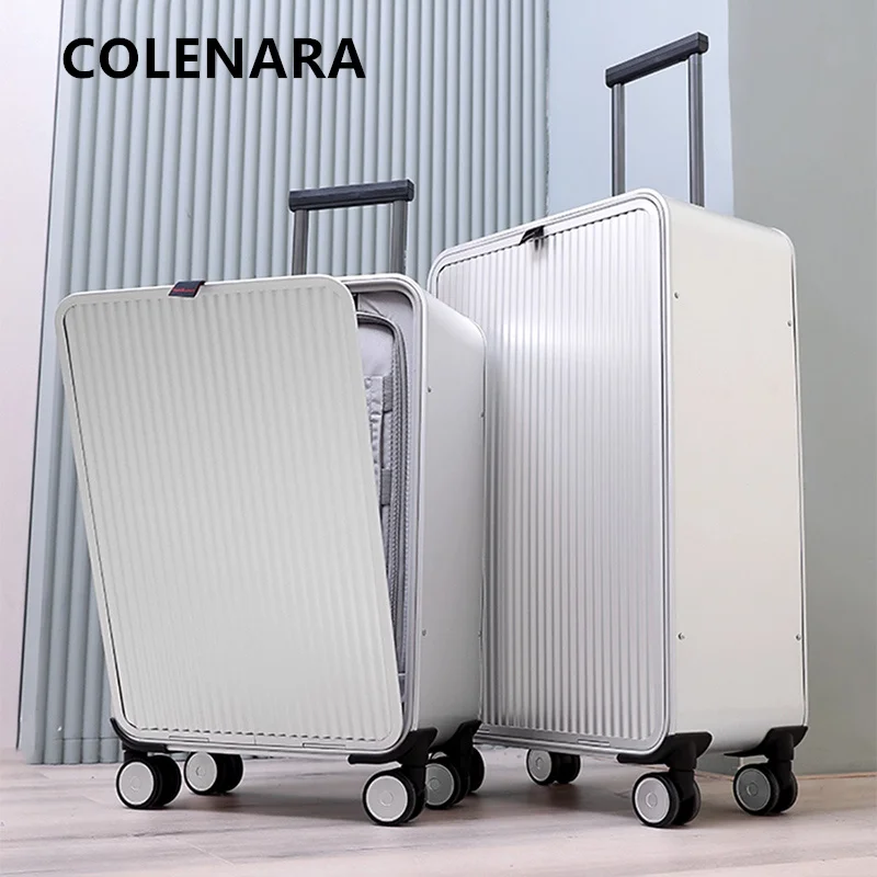 

COLENARA Men's Suitcase All Aluminum Magnesium Alloy Boarding Box 17"20"24 Front Laptop Trolley Case Universal Wheel Luggage