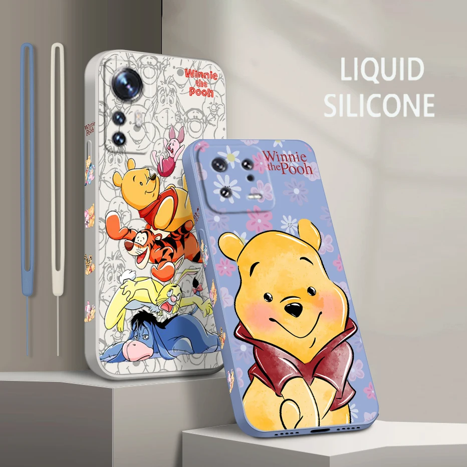 

Anime Winnie The Pooh For Xiaomi Mi 13 12 12T 11 11T 10 10T 9 9SE Lite Pro Ultra A3 Liquid Left Rope Silicone Phone Case Fundas