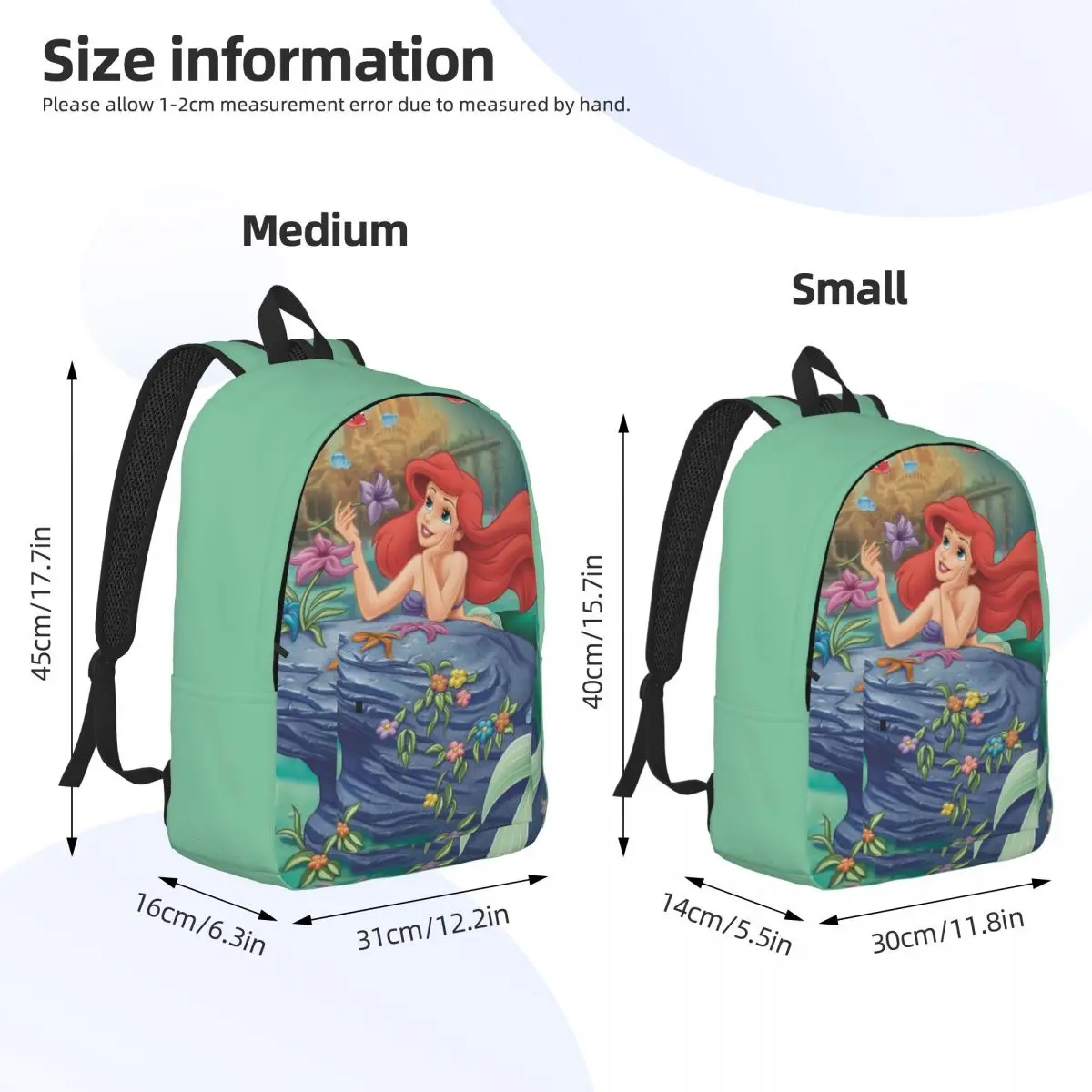 Custom 3D Print Little Mermaid Ariel Canvas Backpack for Girls Boys College School Travel Bags  Bookbag Fits 15 Inch Laptop