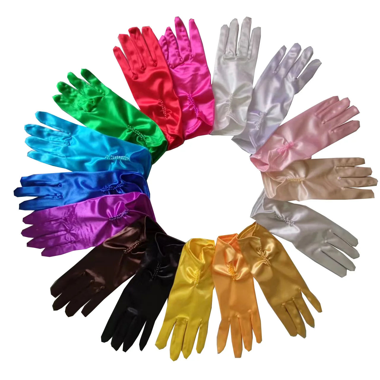 Guantes hasta la muñeca con cuentas de perlas para mujer, Sexy, negro, blanco, corto, satén, Damas, niñas, boda, mano, 1 par