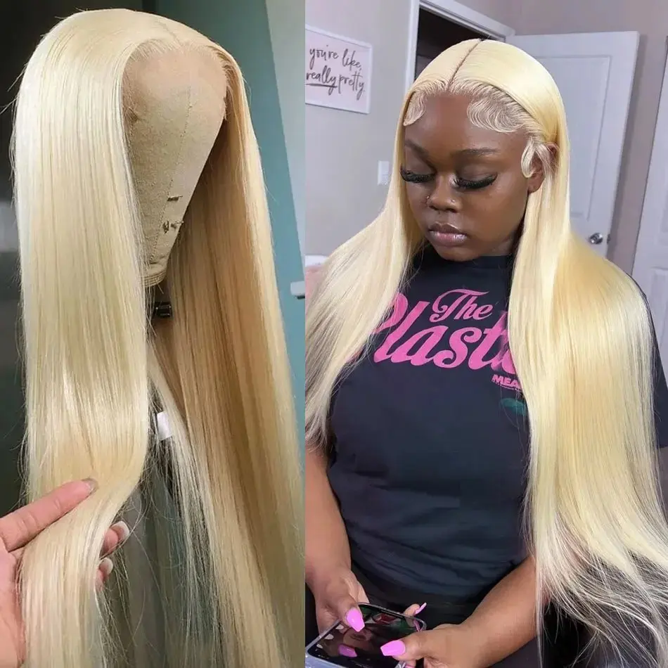 Rosabeauty 613 40Inches 13x6 Blonde HD Straight Lace Front Human Hair Wigs Glueless 13X4 Frontal Wig Preplucked 250%