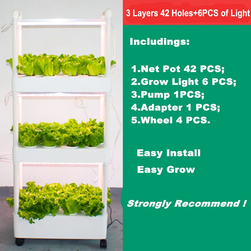 Imagem -03 - Indoor Hydroponics System Grow Kit Home Led Light Camadas 42 Pods Plantador de Jardim Vertical Branco para Legumes de Morango