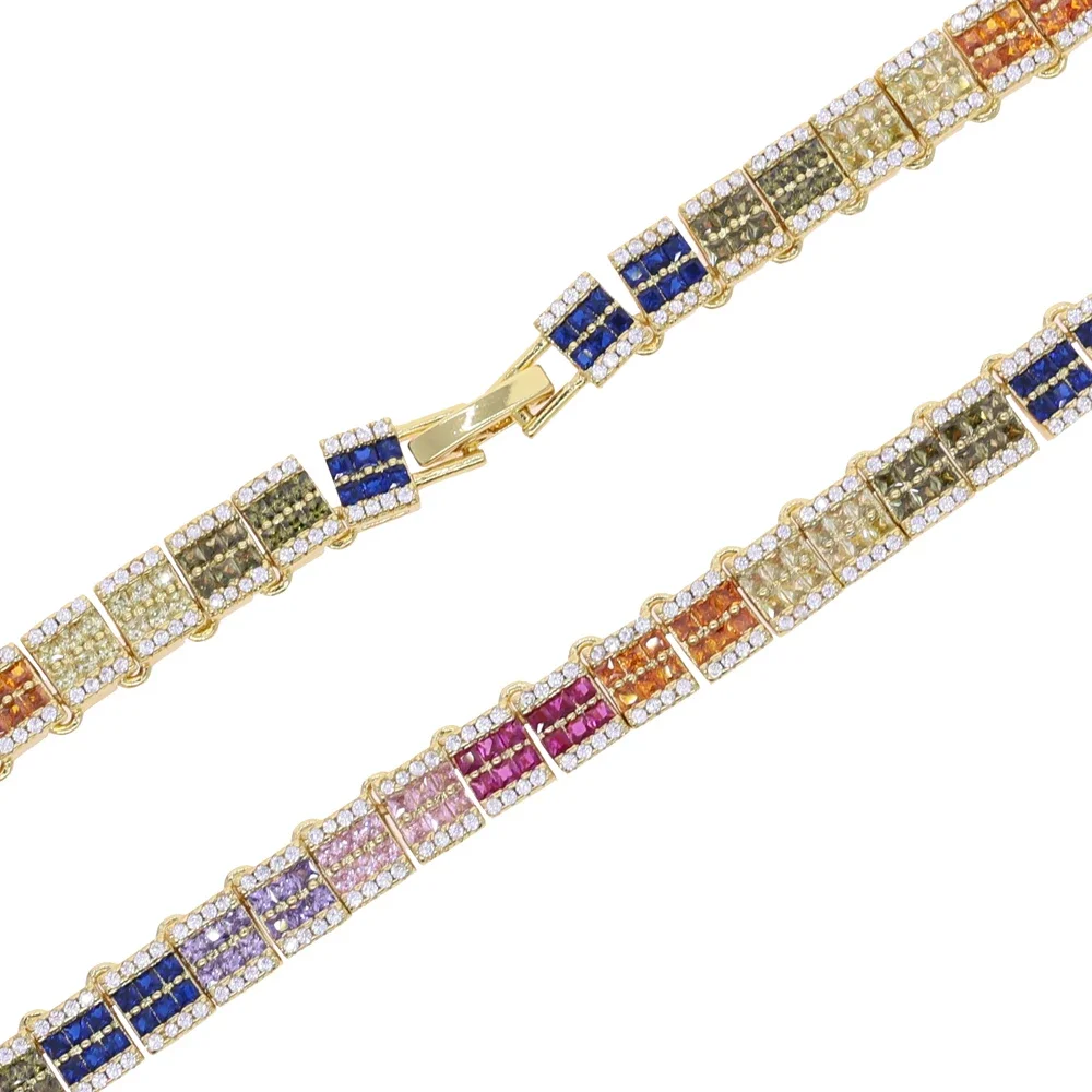 New Classical Bling Cz Tennis Chain Colorful Zircon Iced Out Choker Necklace Men Women Hip Hop Jewelry Wholesale