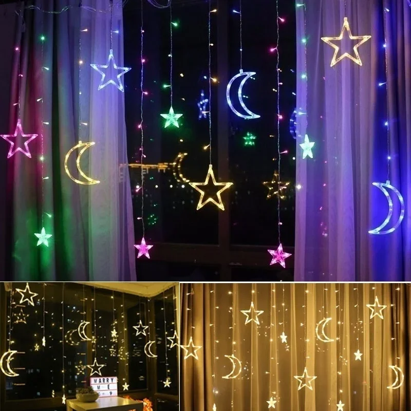 2.5M LED Lights Romantic Moon Star LED Curtain String Lighting Strip Holiday Wedding Garland Party Decoration