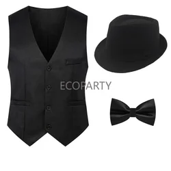 1920s Fashion Mens Costume Roaring 20s Accessories Gatsby Gangster Vest Fedora Hat Bow Tie Halloween Set cosplay costumes