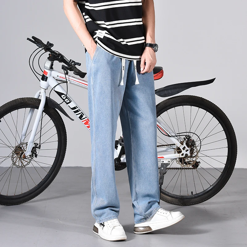 

Extra Long Jeans for Tall Men Elastic Drawstring Waist Comfort Fit Loose Straight Leg Trousers Baggy Denim Pantalones Hombre