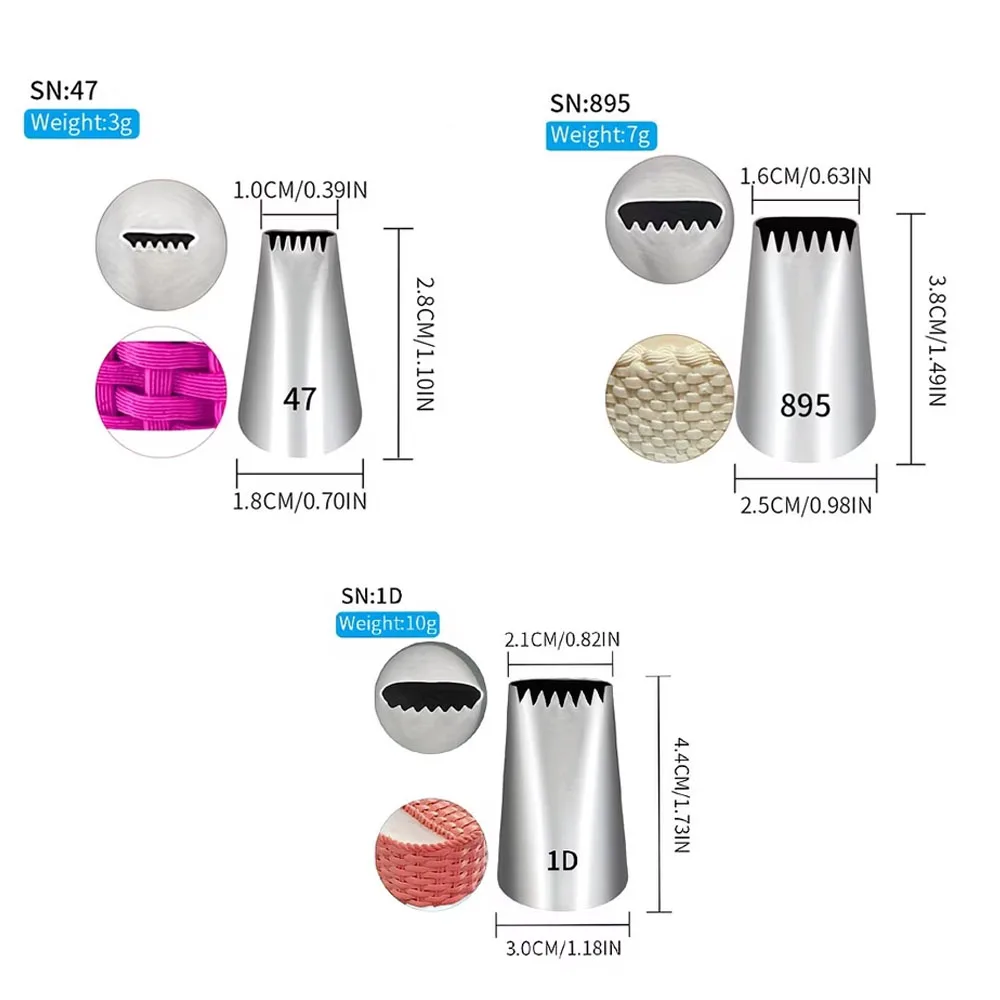 3Pcs Basket Weave Piping Tips Set 1D 895 47 Stainless Steel Woven Texture Icing Nozzles Cake Decorating Baking Tools