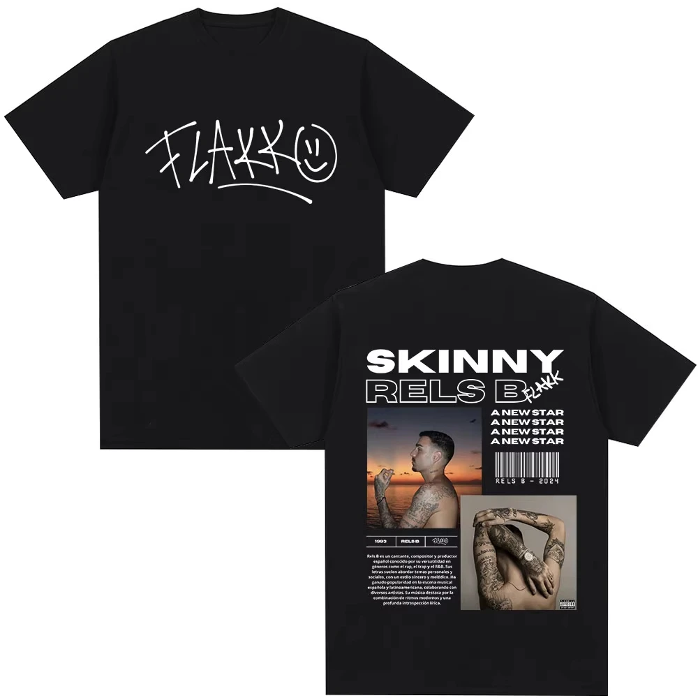 Camiseta de Moda Hip Hop para Hombre y Mujer, con Estampado del Rapero RELS B Skinny Flakk, del Nuevo Álbum, Ropa Urbana de Algodón