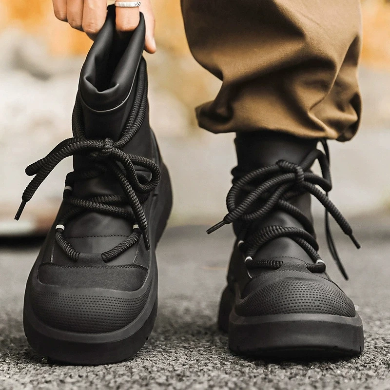Designer Men Cotton Boots Winter Ankle Snow Boots Outdoor Non-slip Waterproof High Top Mens Casual Shoes Plush Warm Work Boots
