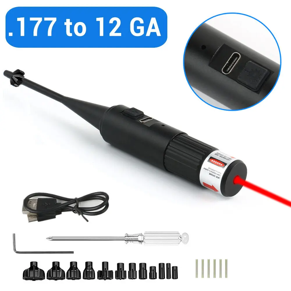 

Tactical .177 To 12GA Red Laser Bore Sight Rifle/Handgun Collimator Sighter USB Recharge