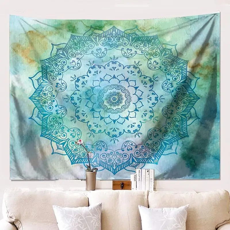 VIKAMA White Flower Mandala Star Moon Tapestry, Crescent Spiritual Wall Hanging for Bedroom Living Room Dorm Decor