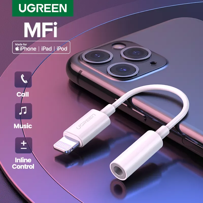 

Адаптер UGREEN для наушников Apple MFi, сертифицированный переходник Lightning на 3,5 мм Jack для iPhone SE/11/11 Pro Max/X XR XS Max