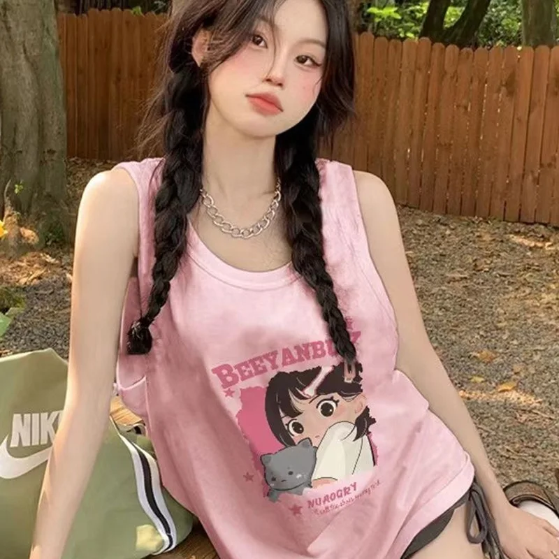 Jerseys sin mangas para mujer, Tops holgados con cuello redondo, camisetas de estilo joven a la moda, 2024