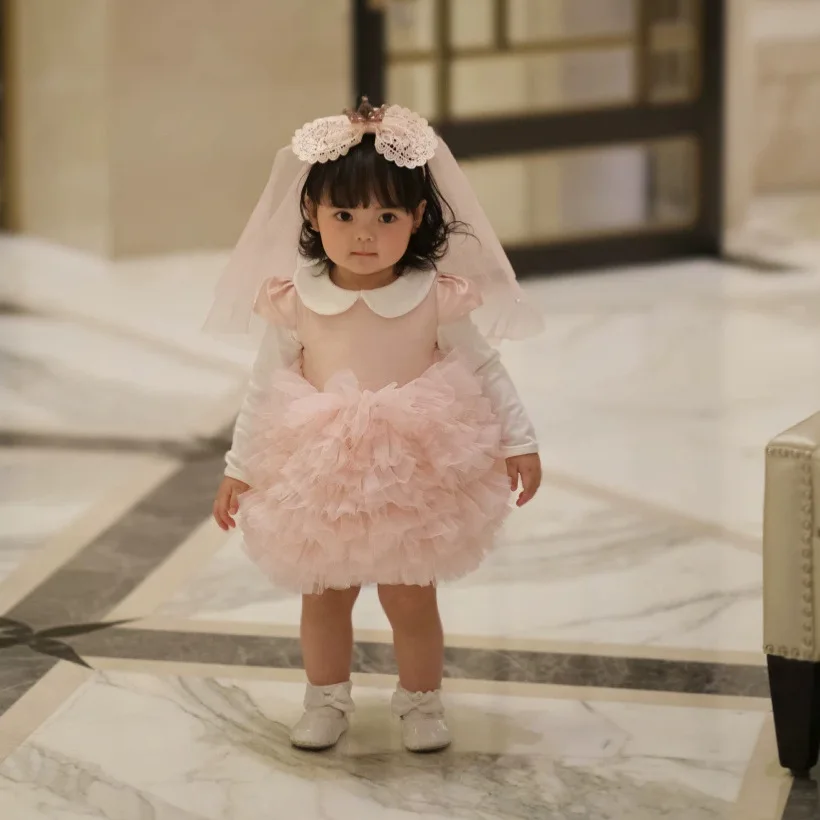 Girls dress pink wedding cake high-end fluffy princess one-year-old hundred days full moon capture skirt