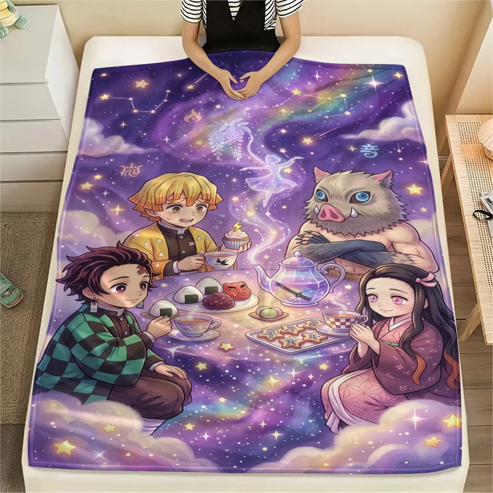Warm Demon Slayer Pattern Flannel Blanket Cozy Print Throw for Bedrooms Sofas Chairs Travel Picnic Multi-use Blanket-Xin
