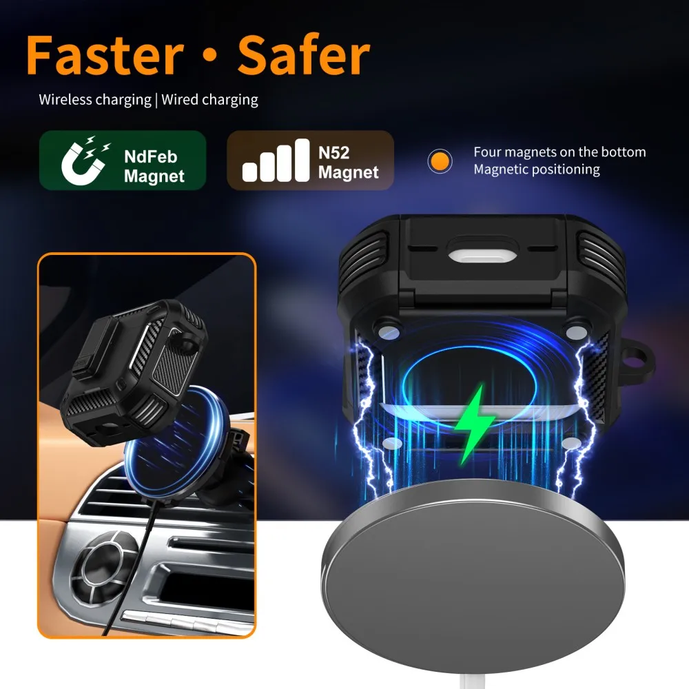 2025 جديد ألياف الكربون سماعة غطاء ل AirPods 4 برو 2 2nd Pro2 غطاء مع حامل هاتف قفل كليب درع للصدمات للرجال