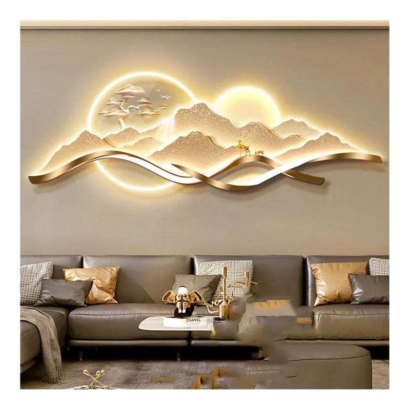 

Modern home hotel living room decoration high definition printing crystal porcelain Jinshan landscape luminous wall art painting