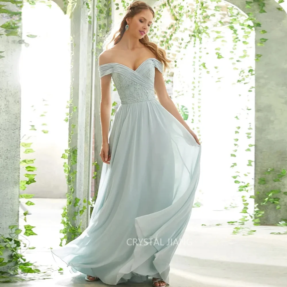 

Simple Long Blue Off the Shoulder Tulle Evening Dresses فساتين السهرة A Line Floor Length Custom Made for Women